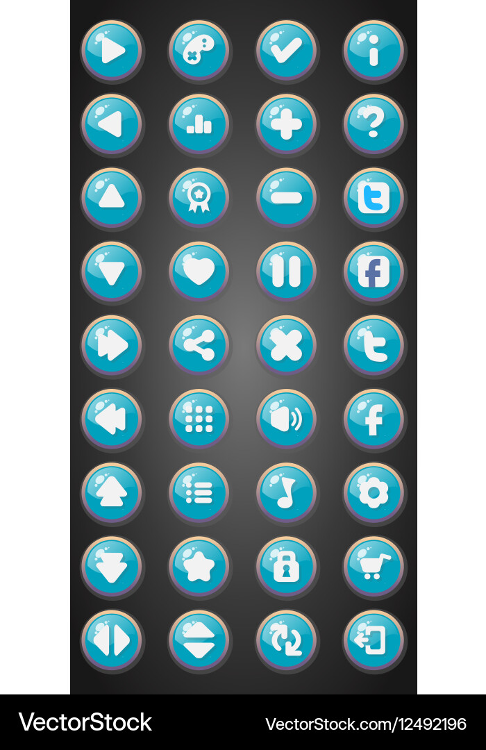 Set of round game buttons in cartoon style vector image