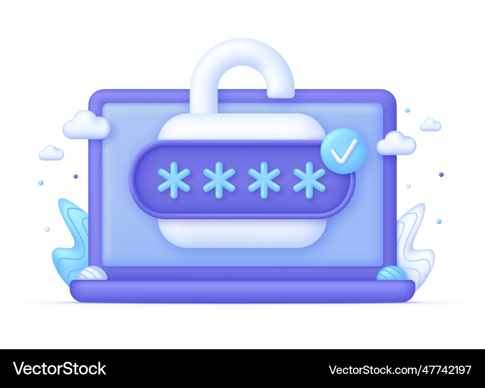 3d computer and unlocked padlock 3d computer and unlocked padlock vector image