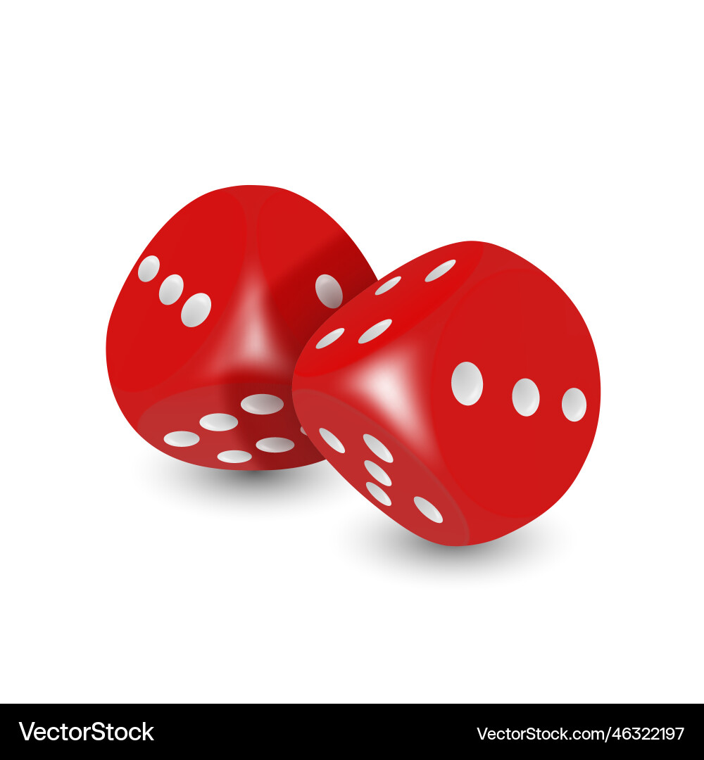 3d realistic red game dice with white dots vector image