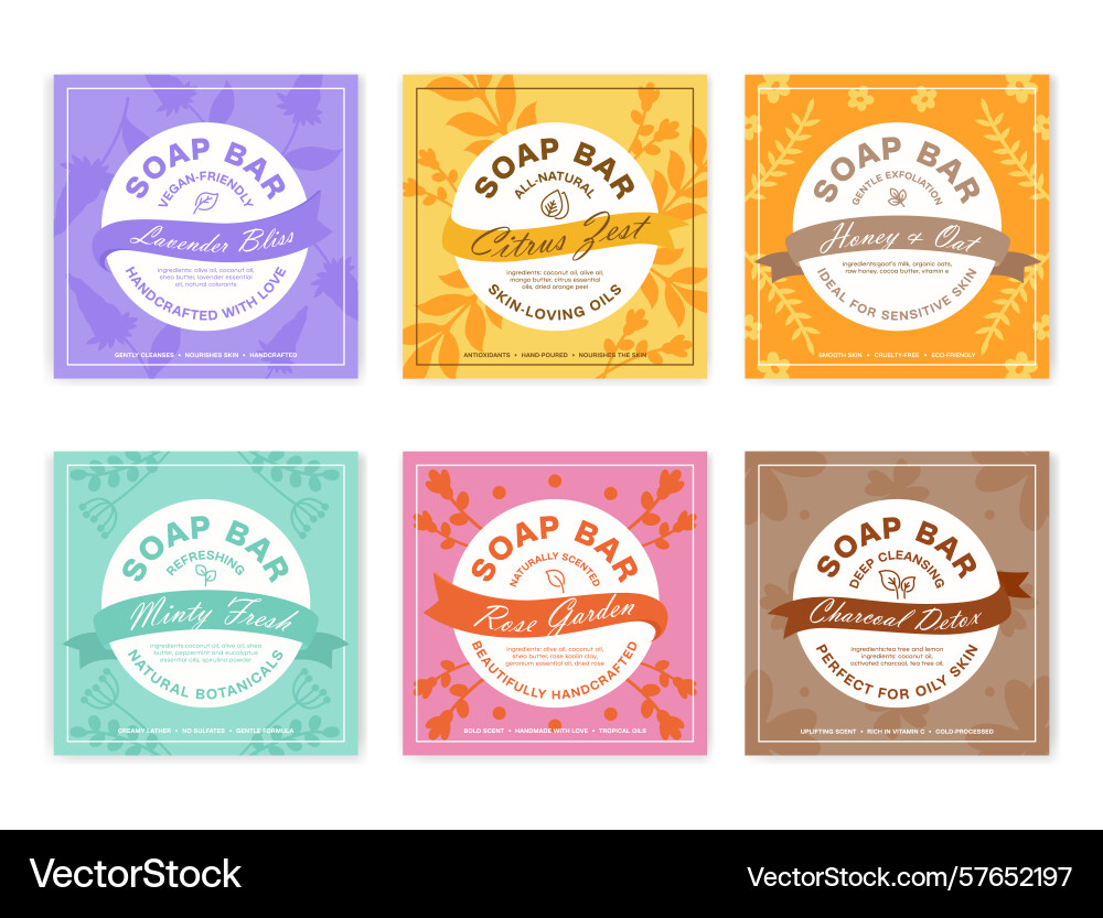 A set of labels for handmade soaps that showcase A set of labels for handmade soaps that showcase vector image