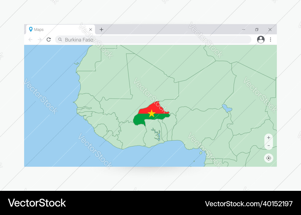 Browser window with map of burkina faso searching Vector Image