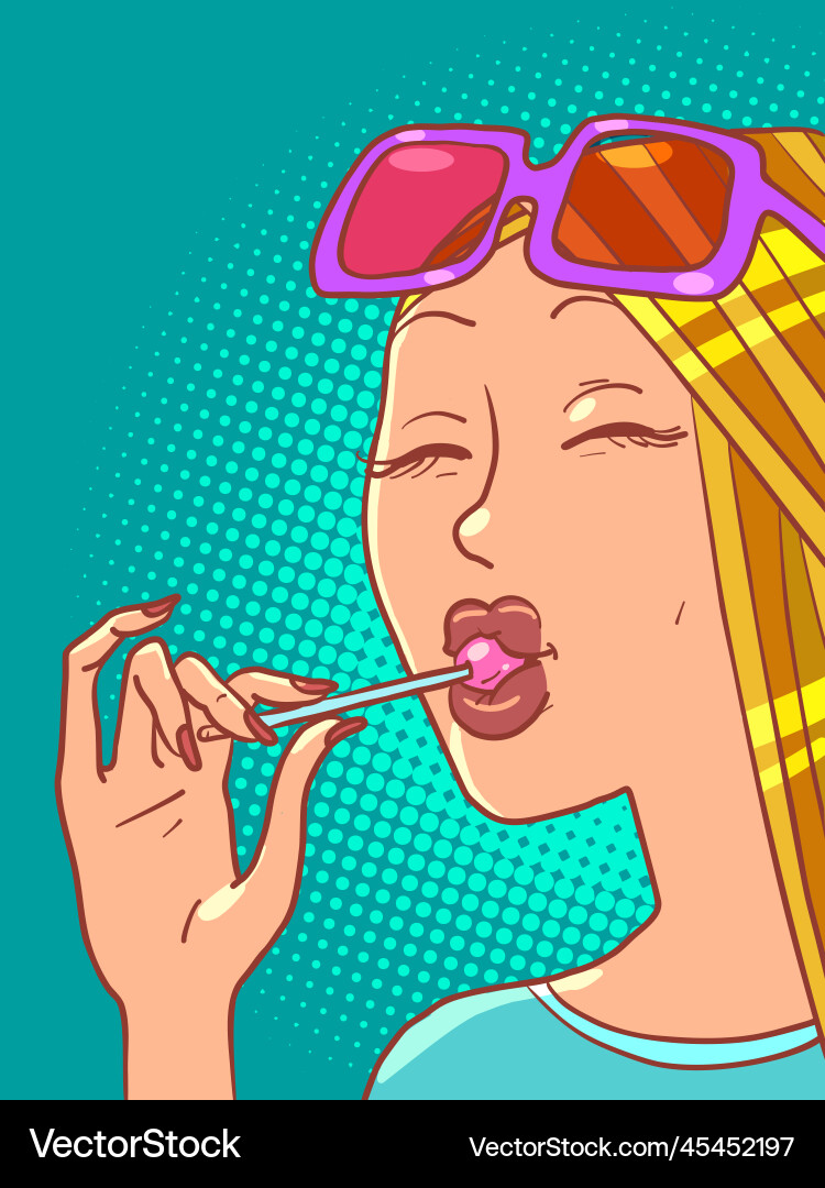 Eine Frau mit Lollipop Süßigkeiten und Kochen Eine Frau mit Lollipop Süßigkeiten und Kochen vektorbild