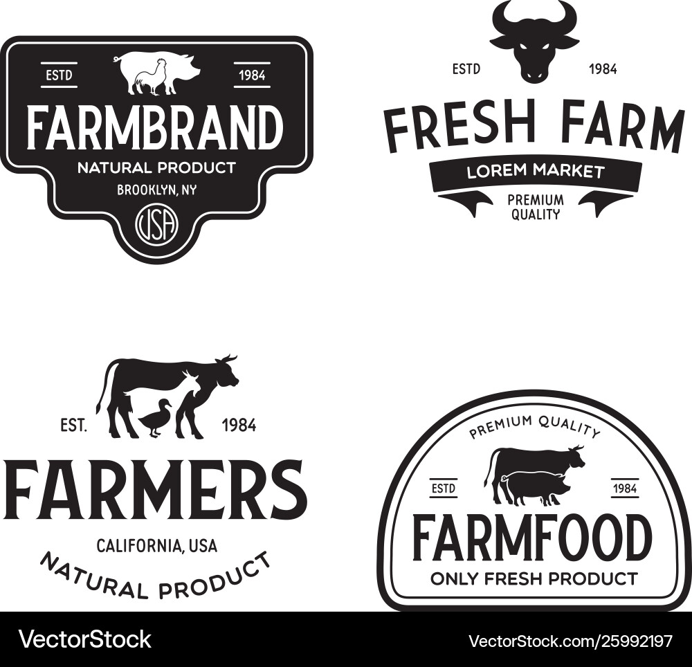 Farm Fresh Logo Templates - Stamps & Labels Vector Image