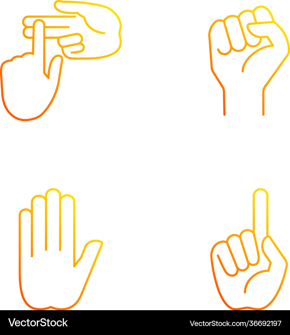 Hand gestures gradient linear icons set Hand gestures gradient linear icons set vector image