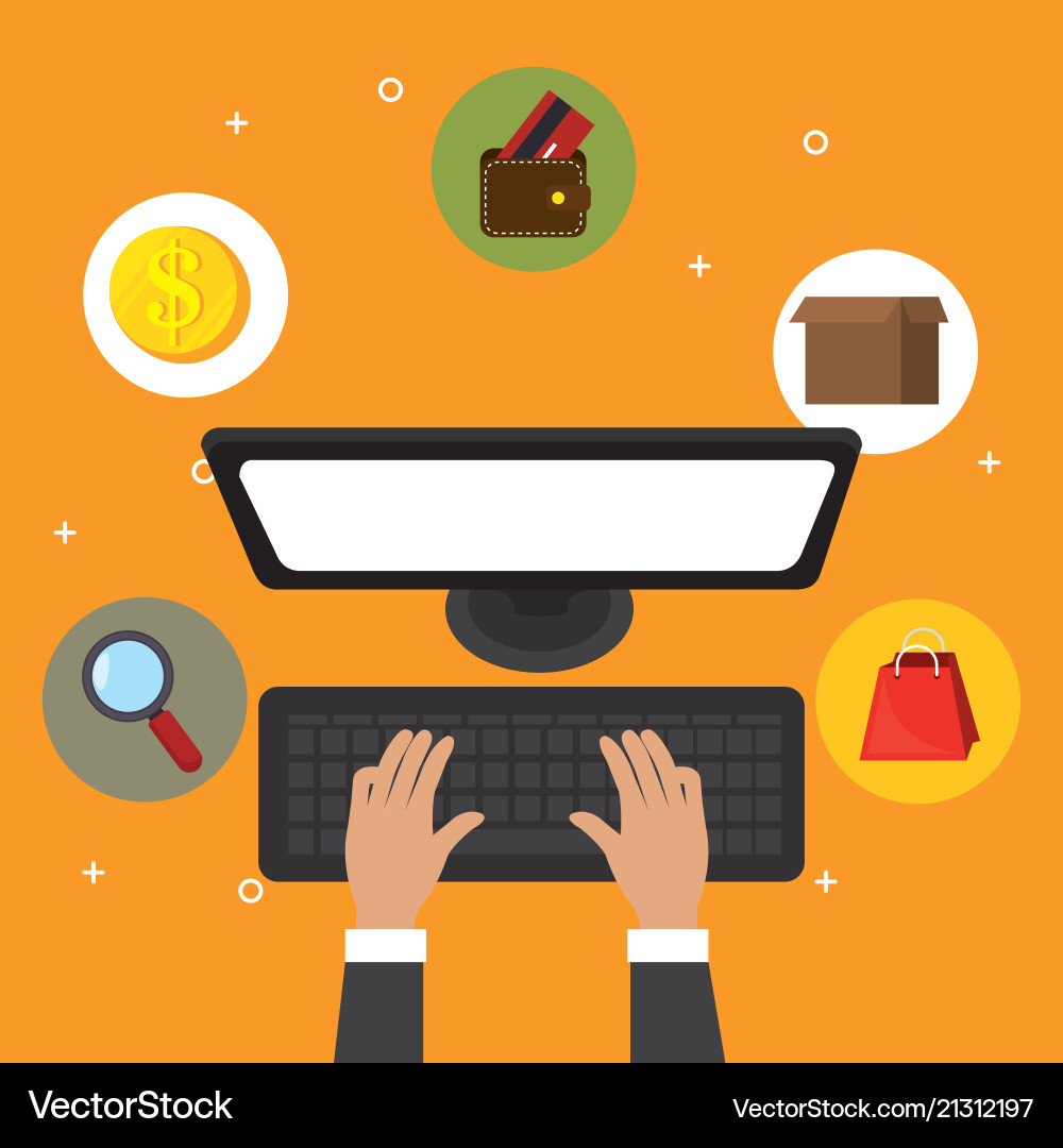 Hands working in the desktop computer Hands working in the desktop computer vector image