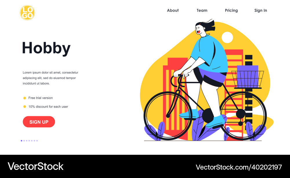 Hobby web banner concept smiling woman is riding vector image