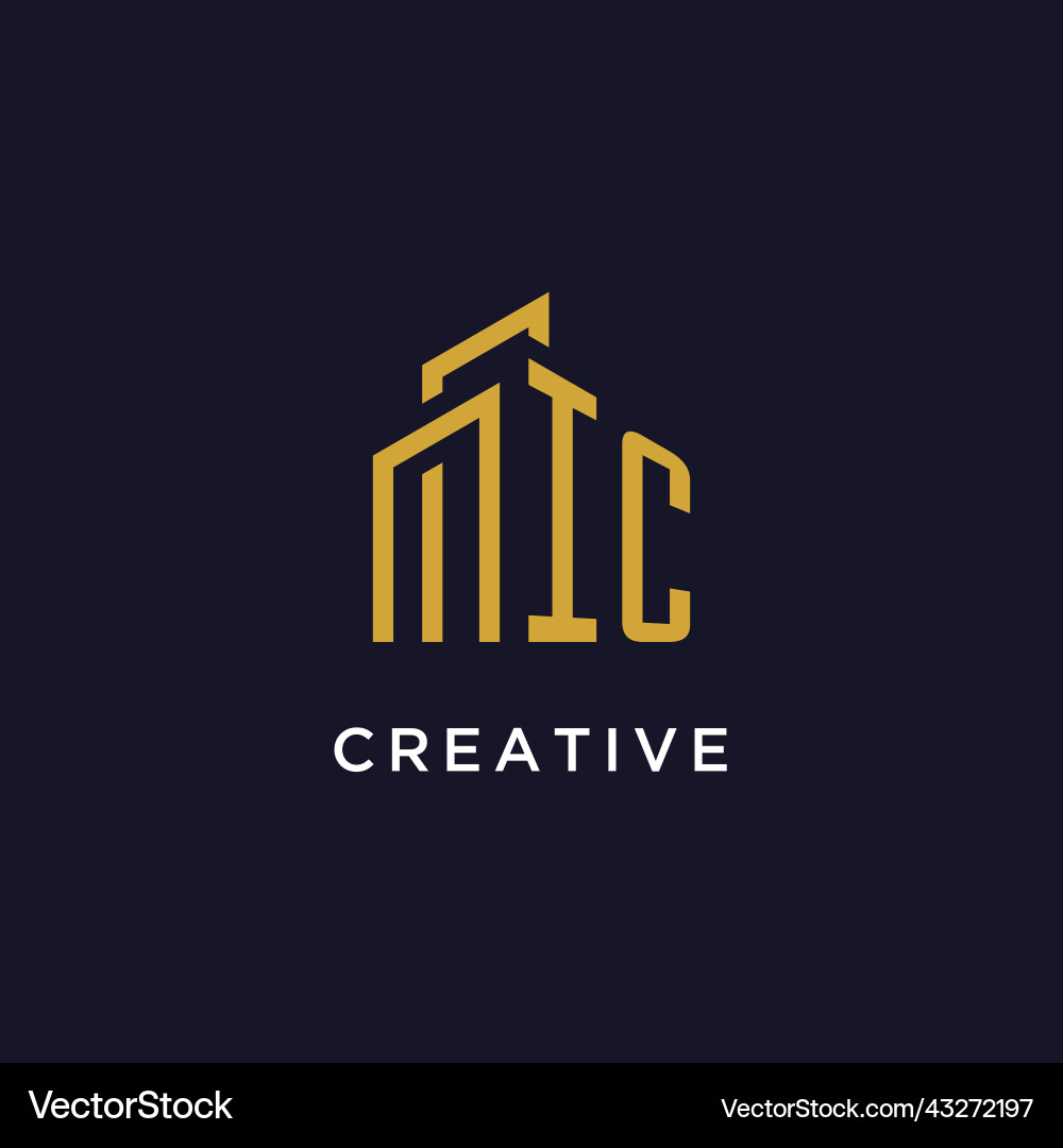 Ic initial monogram with building logo design vector image