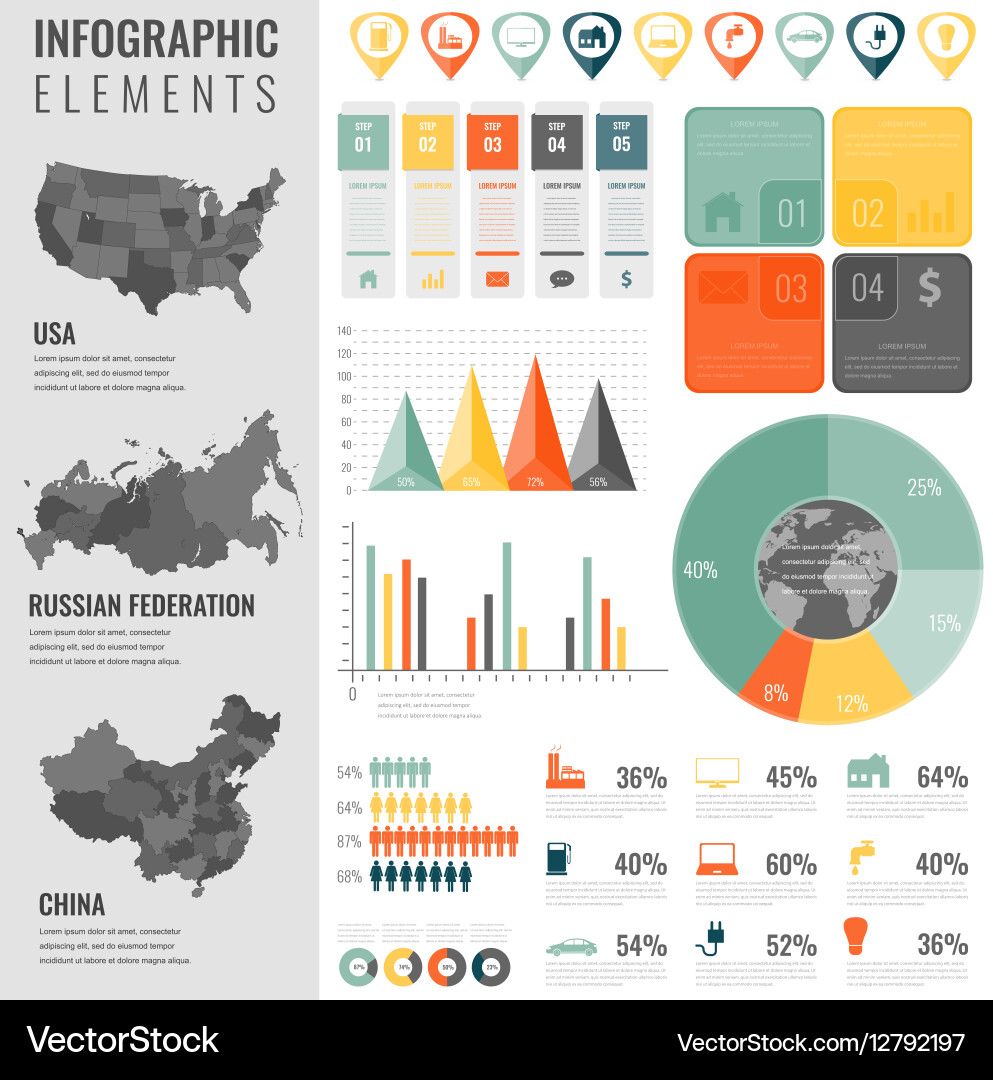 Infographic elements set with maps vector image