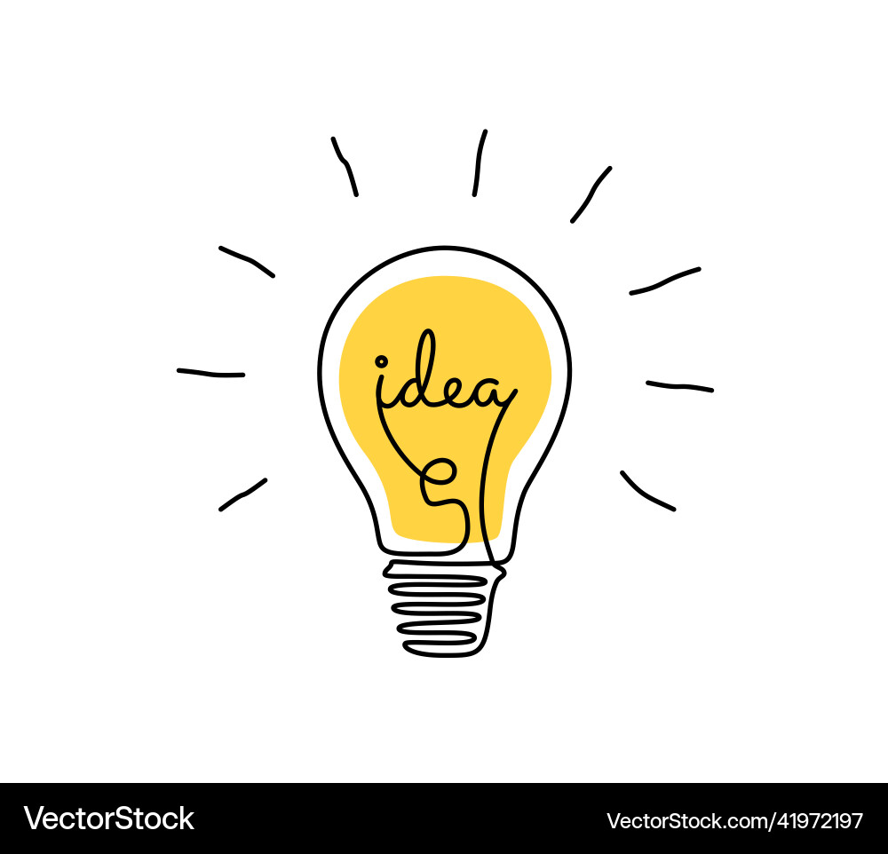 Light bulb with idea in one continuous line vector image