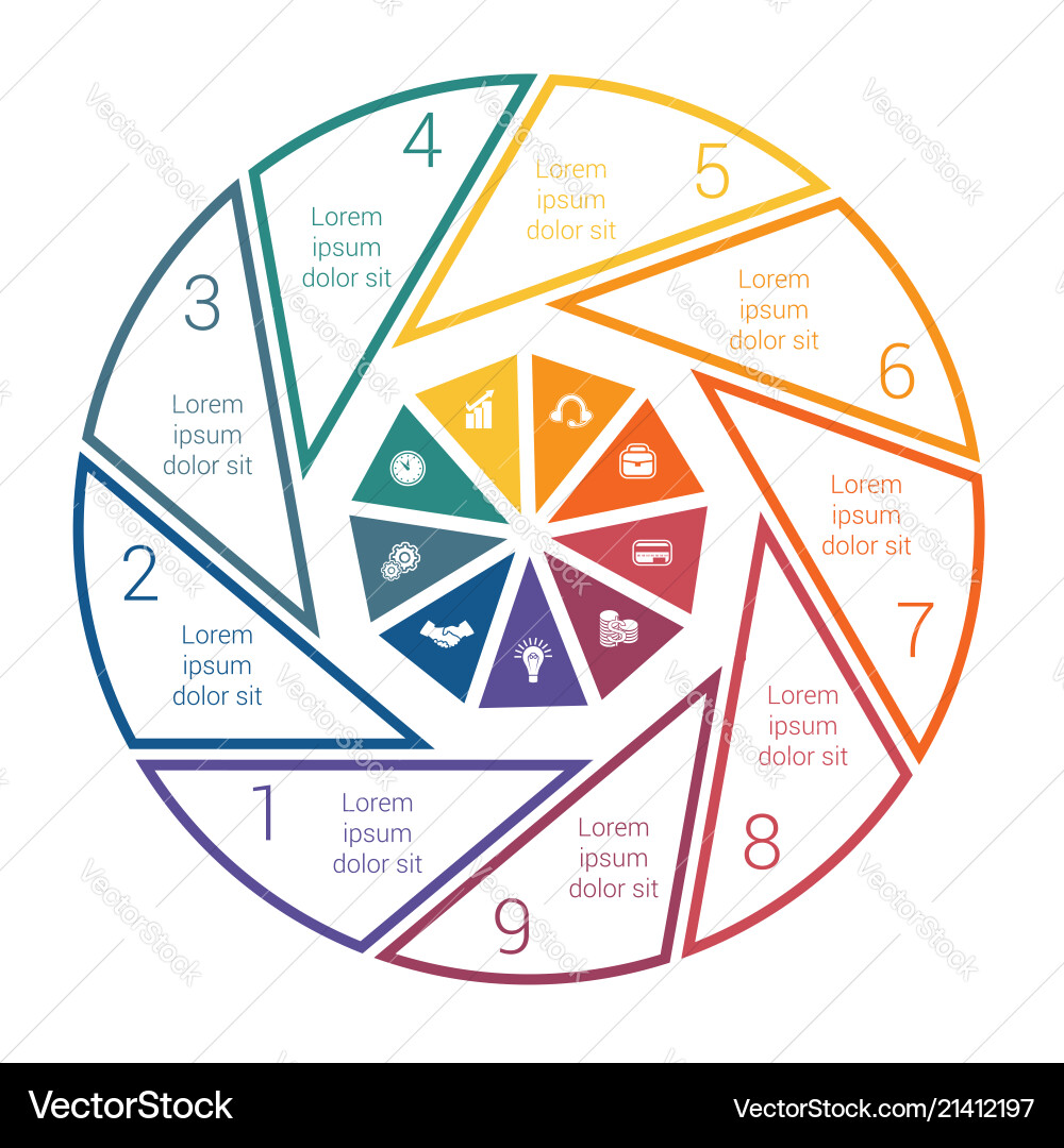 Pie chart on white background from line for 9 Pie chart on white background from line for 9 vector image