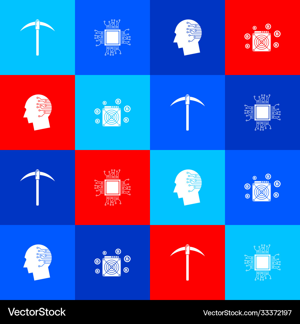 Set pickaxe processor brain as digital circuit Set pickaxe processor brain as digital circuit vector image