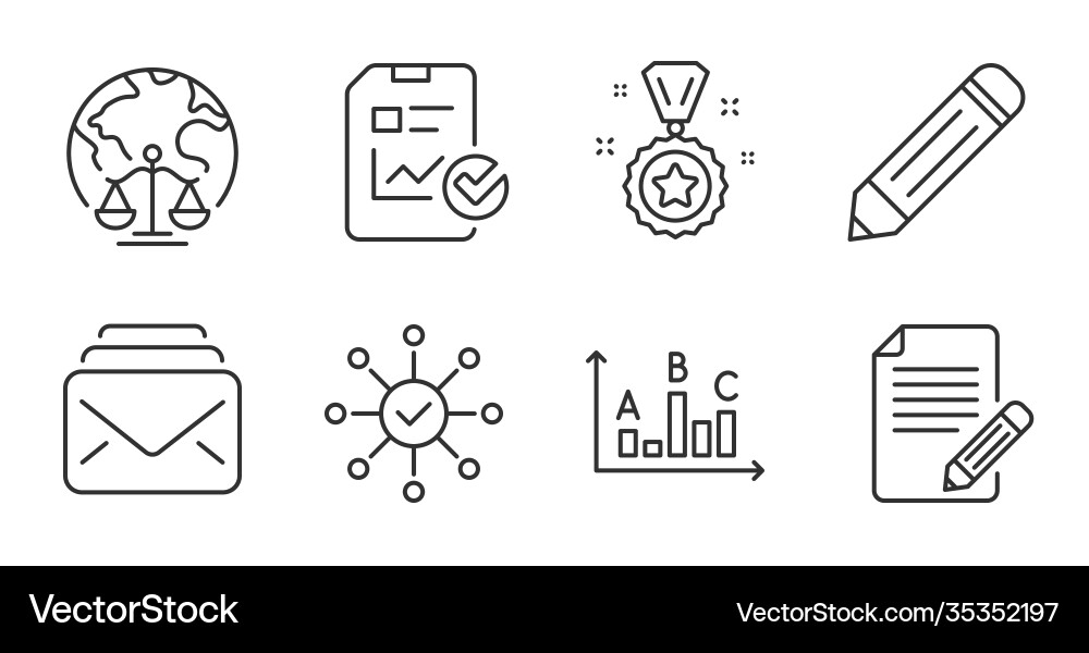 Survey results mail and check icons set Survey results mail and check icons set vector image