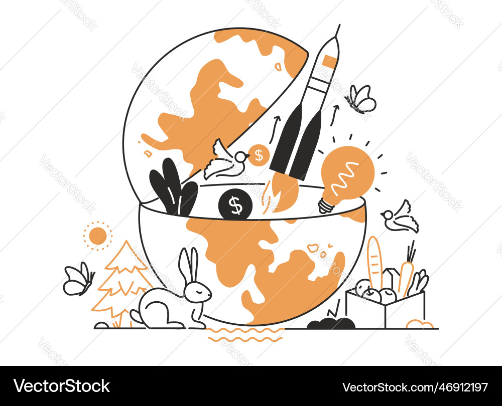 Technological progress and development - line Technological progress and development - line vector image