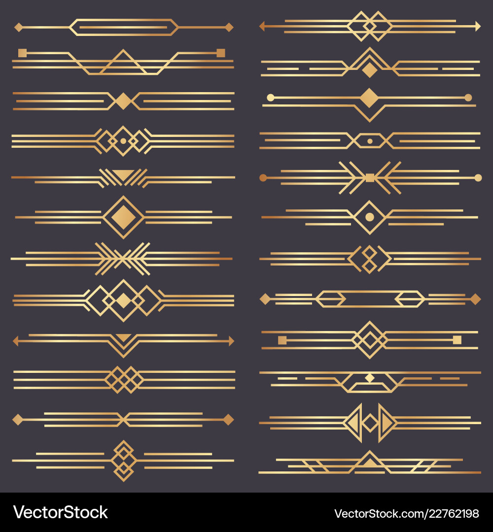 Art deco divider gold retro arts border 1920s Art deco divider gold retro arts border 1920s vector image