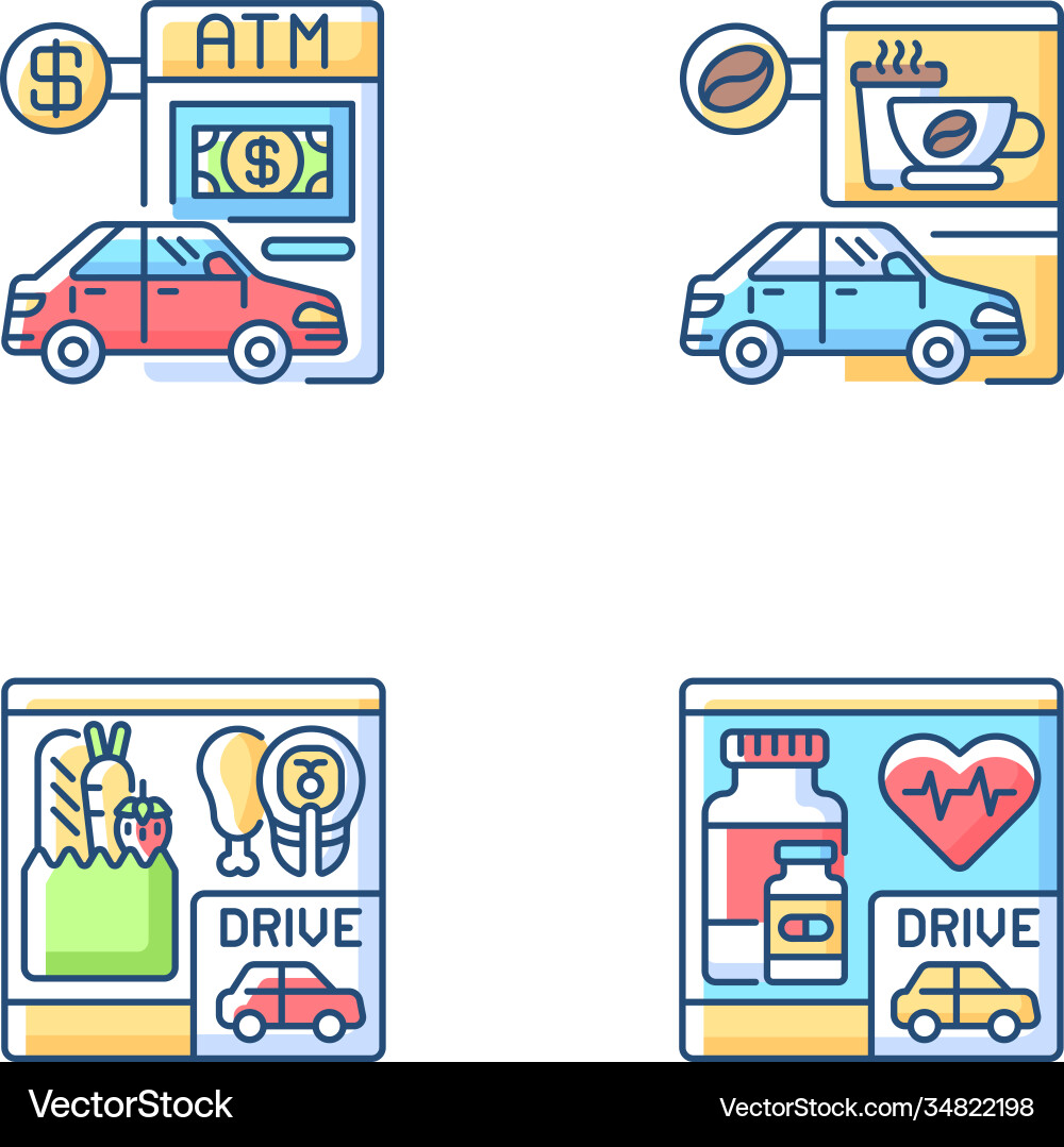 Car in drive rgb color icons set Vector Image