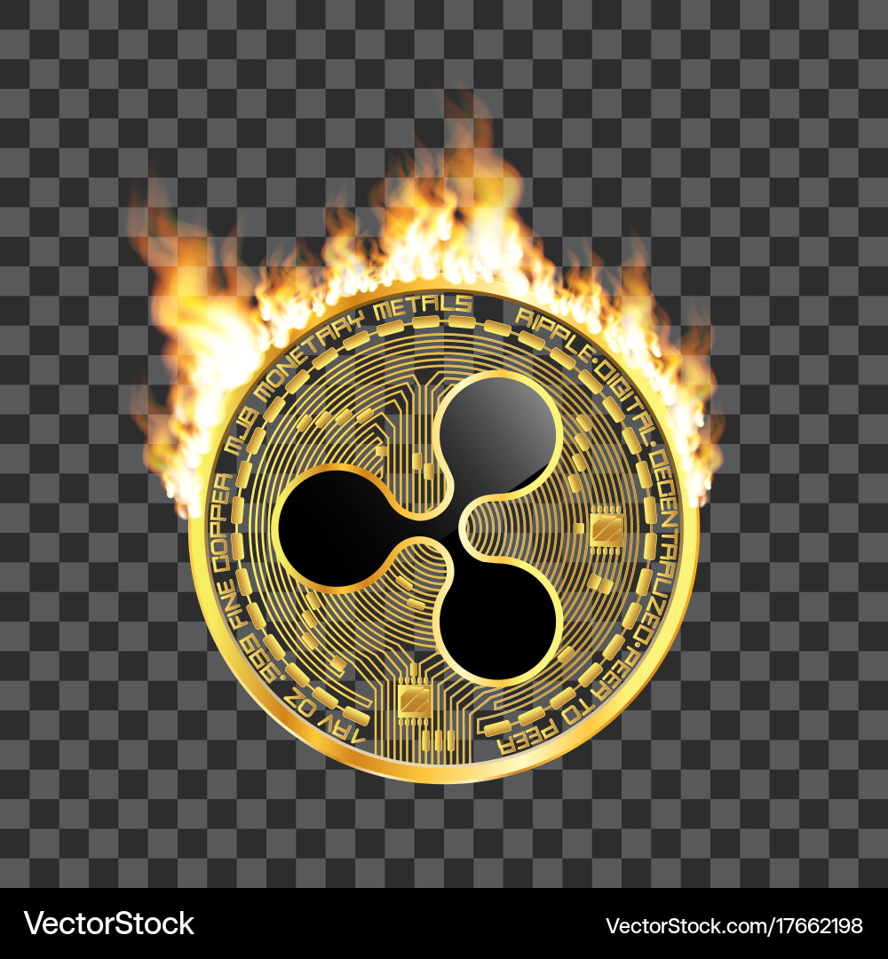 Crypto currency ripple golden symbol on fire – Royalty-Free Vector |  VectorStock