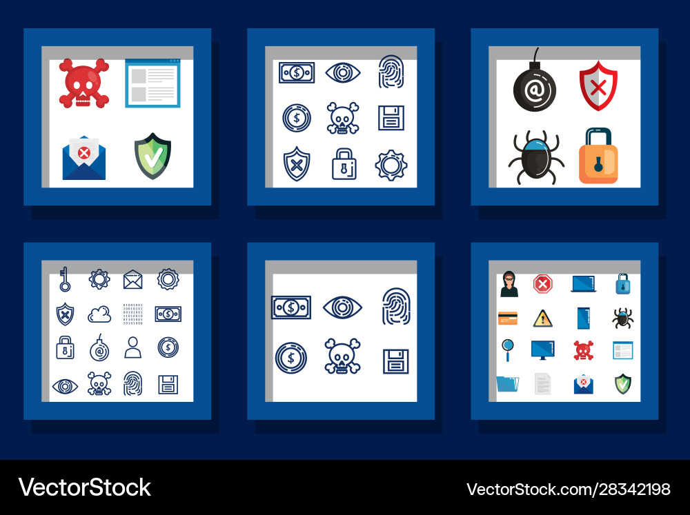 Design set cyber security and icons Design set cyber security and icons vector image
