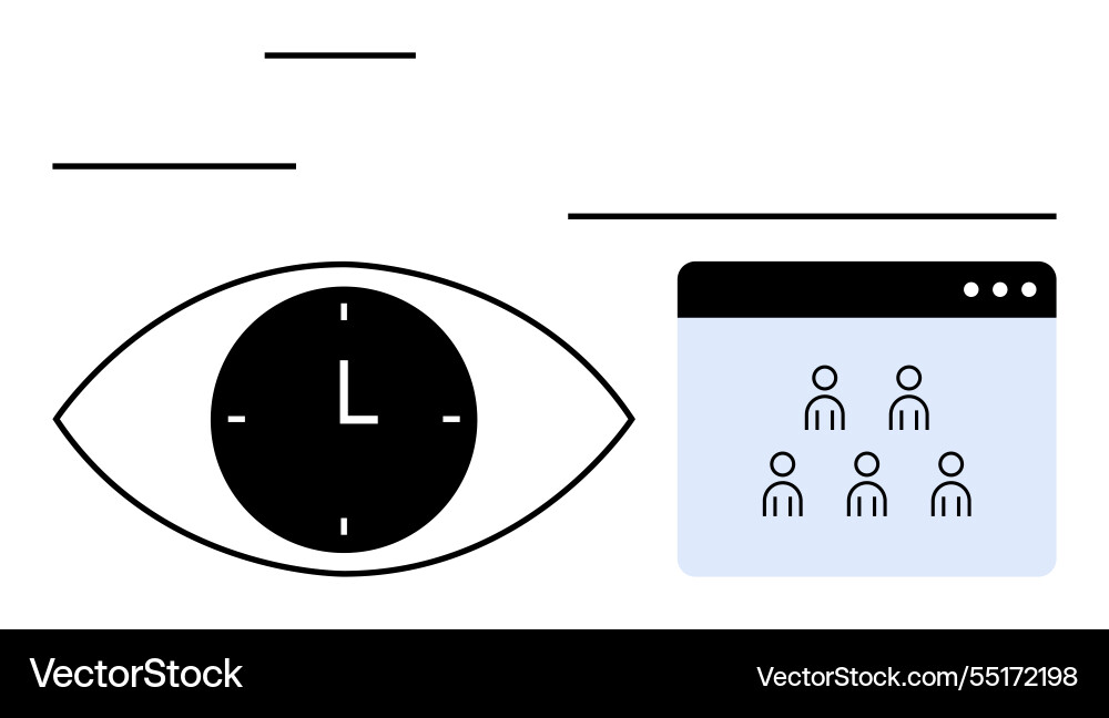 Eye with clock and group window representing time Eye with clock and group window representing time vector image