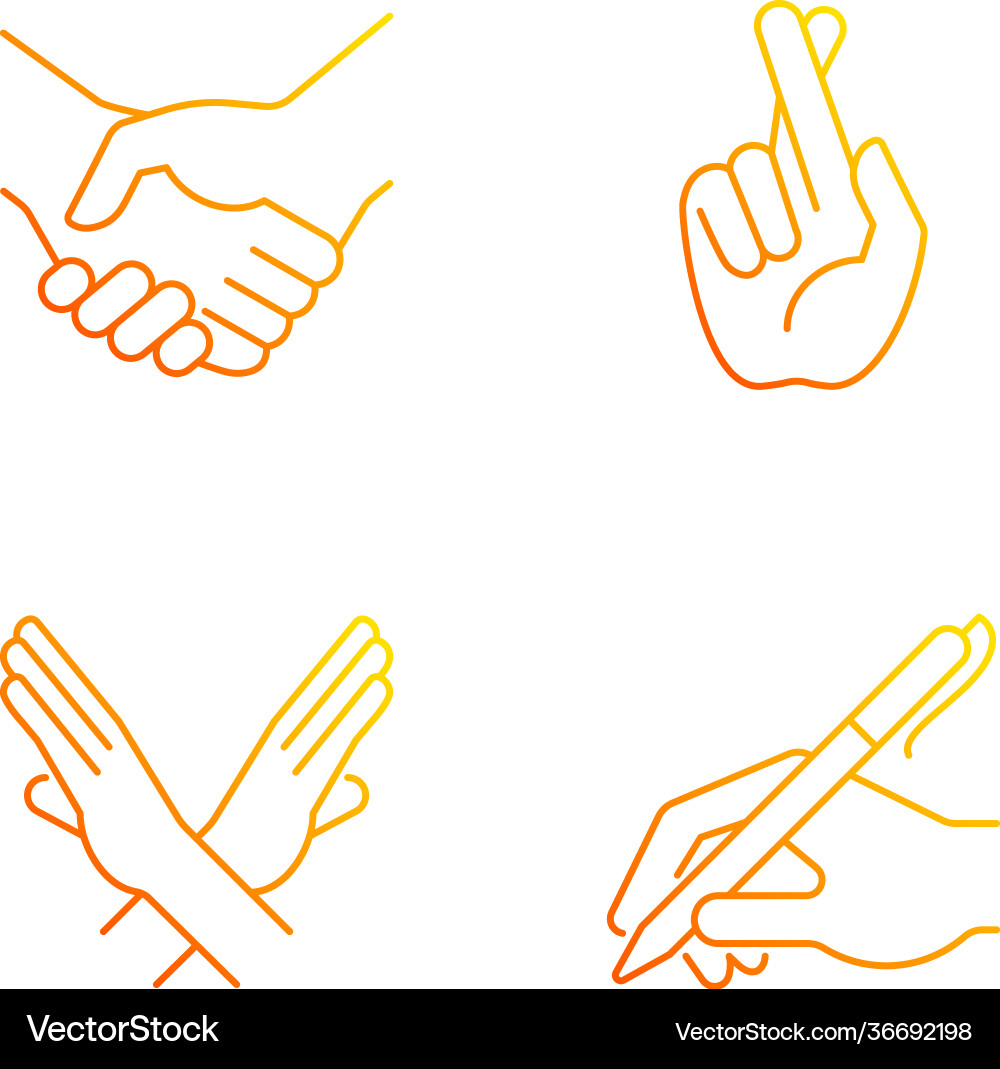 Hand gestures gradient linear icons set Hand gestures gradient linear icons set vector image