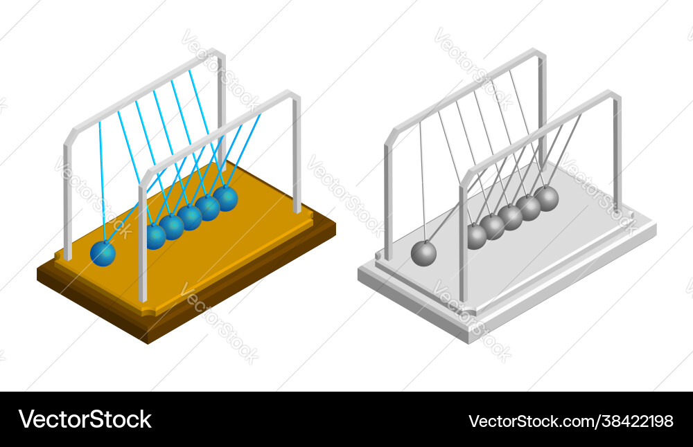 Isometric newton cradle balls hanging on strings Isometric newton cradle balls hanging on strings vector image
