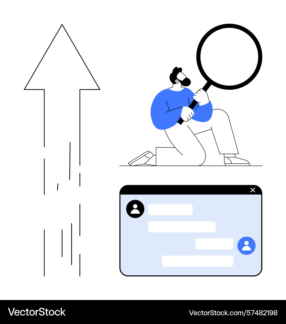 Man with magnifying glass exploring a chat window Man with magnifying glass exploring a chat window vector image
