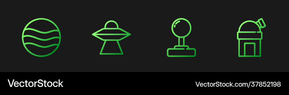 Set line joystick planet ufo flying spaceship Vector Image