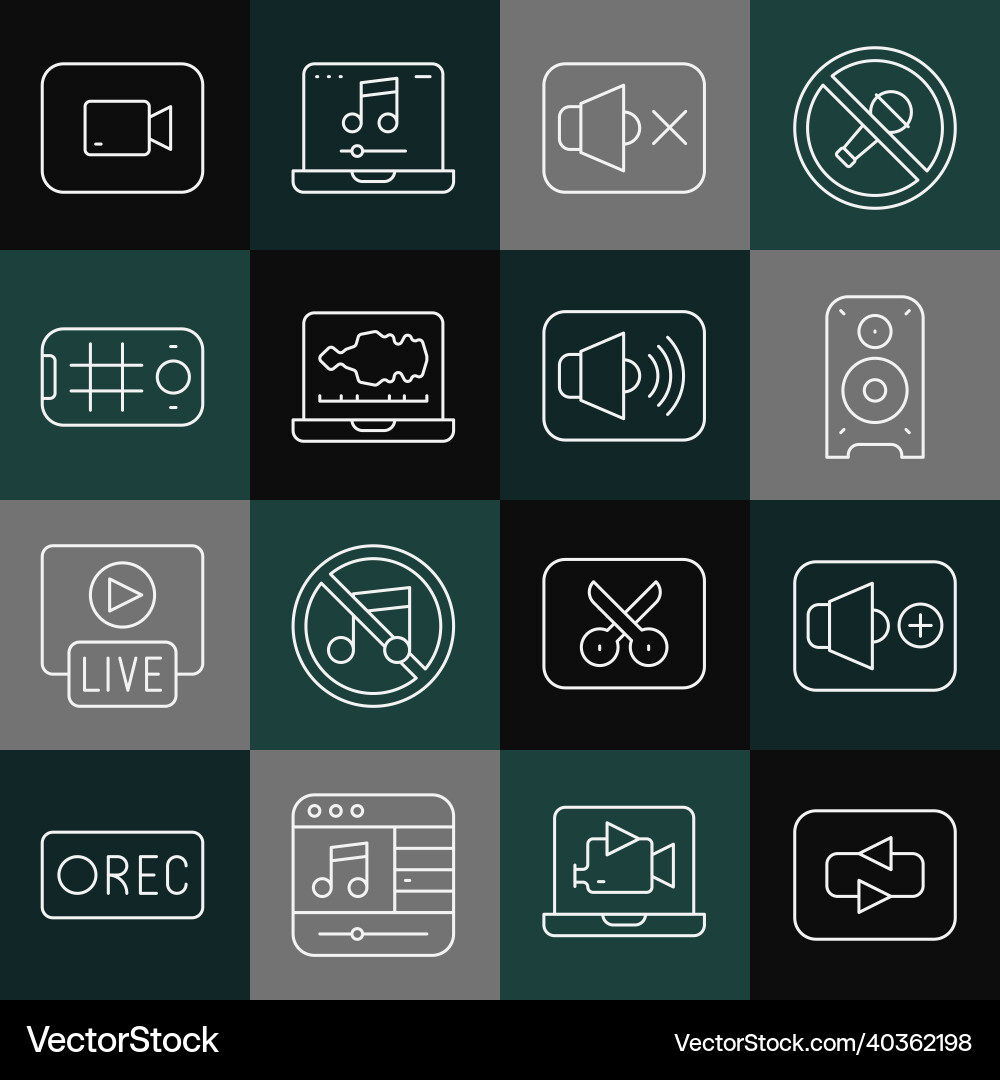Set line repeat button speaker volume stereo Vector Image