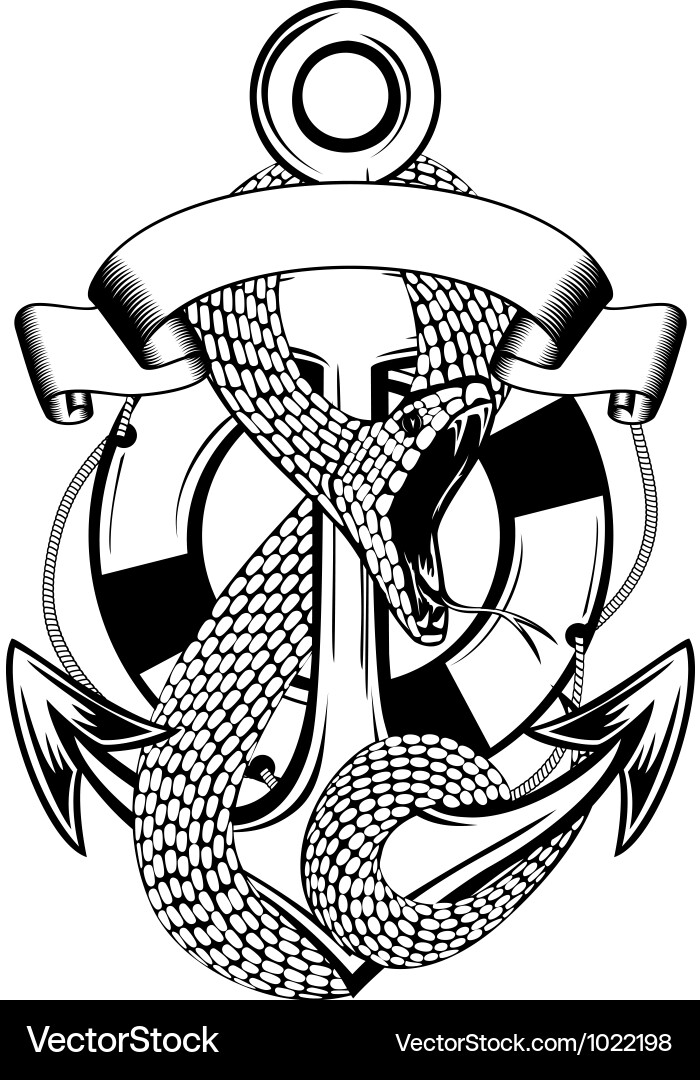 Snake with Anchor and Ring Buoy Vector Image