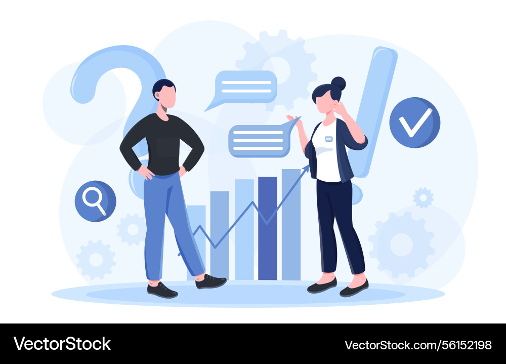 Team discussion with data analysis chart Vector Image