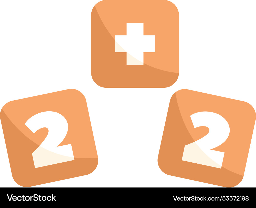 Toy blocks showing two plus calculation Toy blocks showing two plus calculation vector image