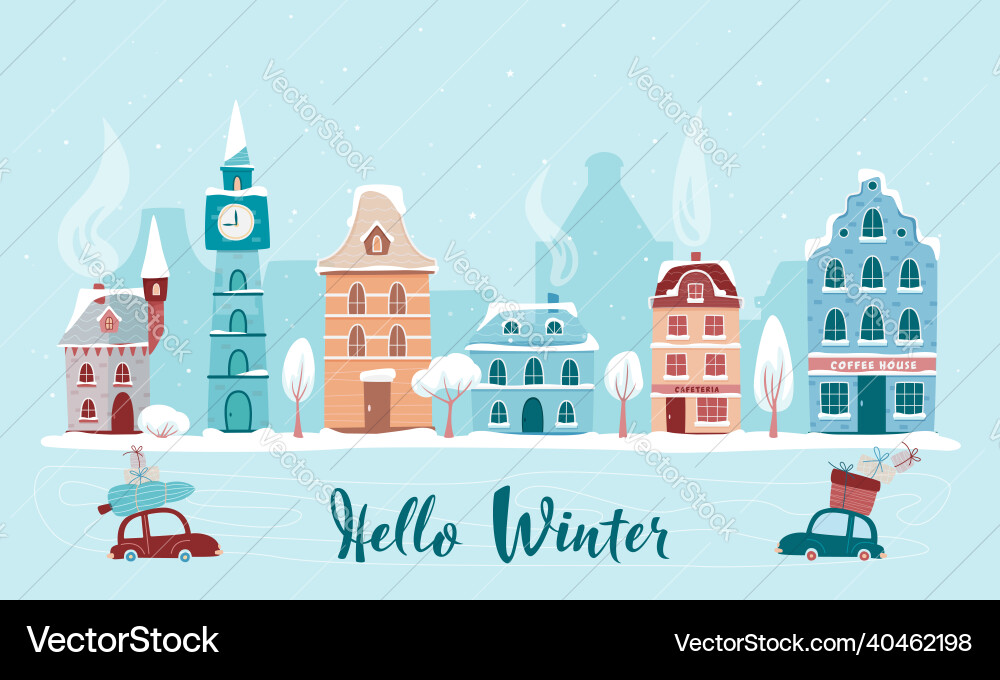 Winter old town street city landscape Vector Image