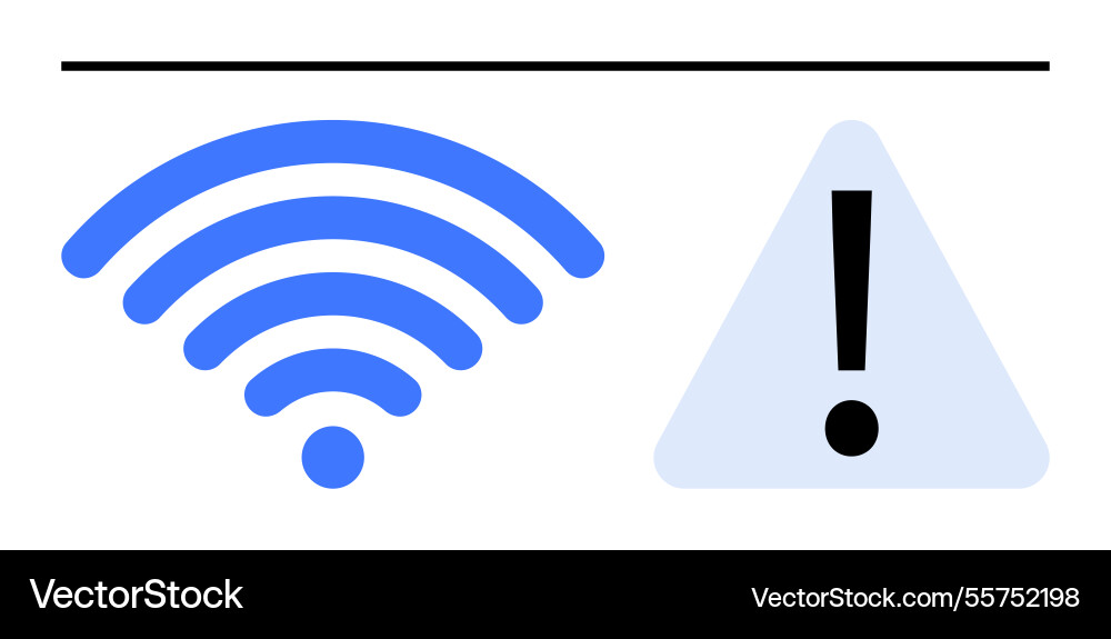 Wireless signal with alert triangle indicating Wireless signal with alert triangle indicating vector image