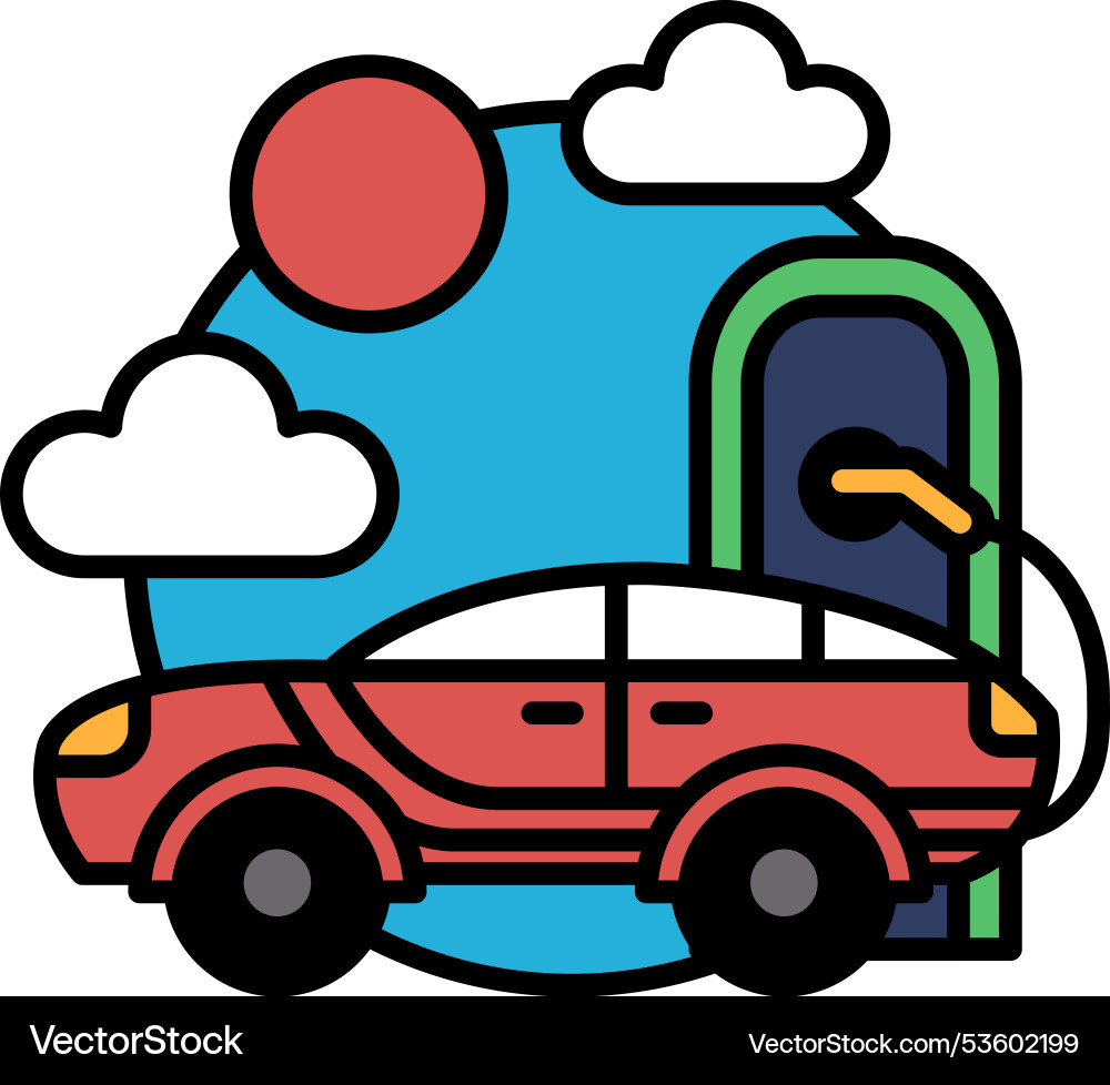 A red car is parked next to charging station A red car is parked next to charging station vector image