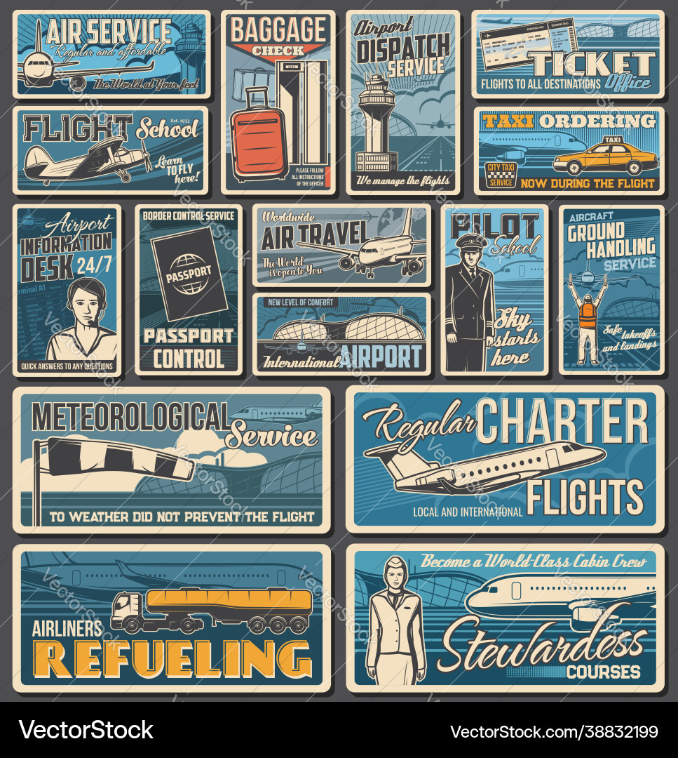 Airline and Airport Services - Retro Travel Vector Image