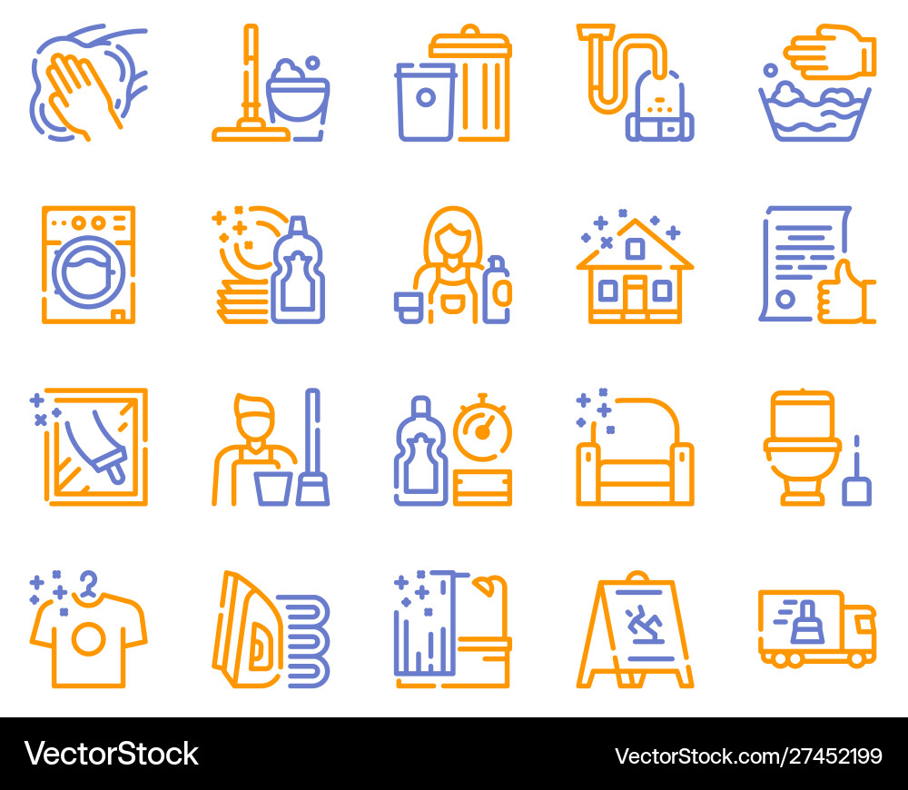Cleaning service linear icons set Cleaning service linear icons set vector image