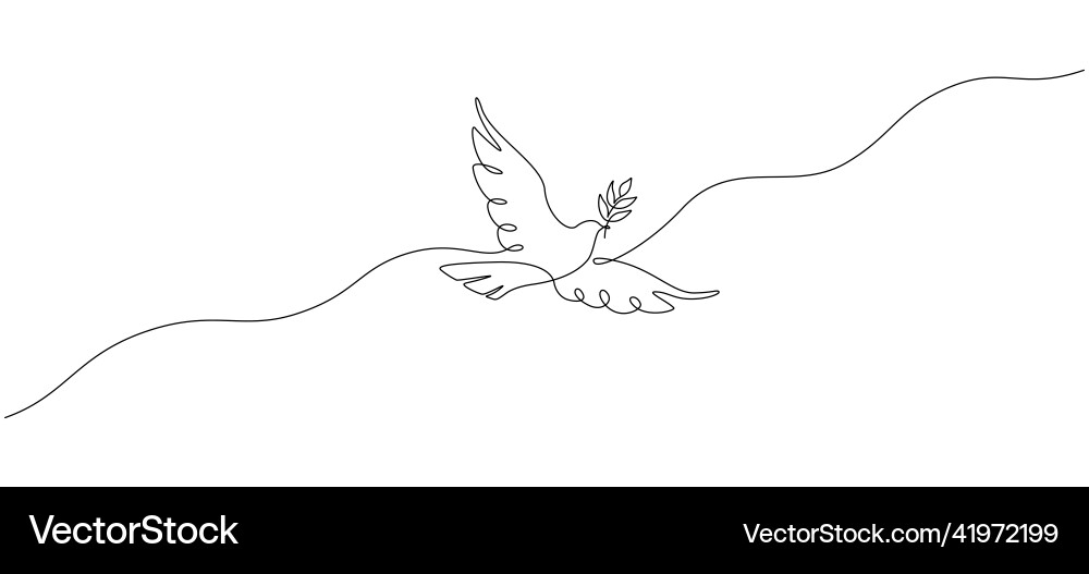 Continuous Line Dove with Olive Branch vector image