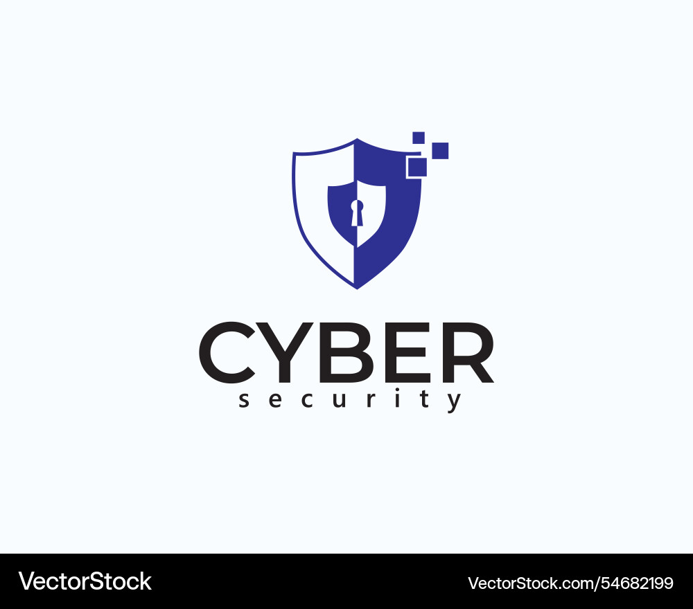 Creative shield with three pixels on it logo Creative shield with three pixels on it logo vector image