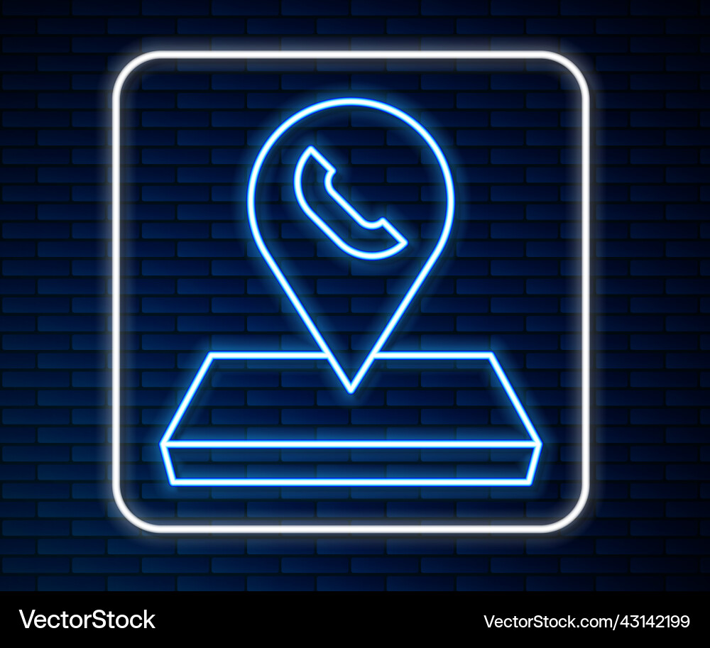 Glowing neon line map pointer with telephone Glowing neon line map pointer with telephone vector image