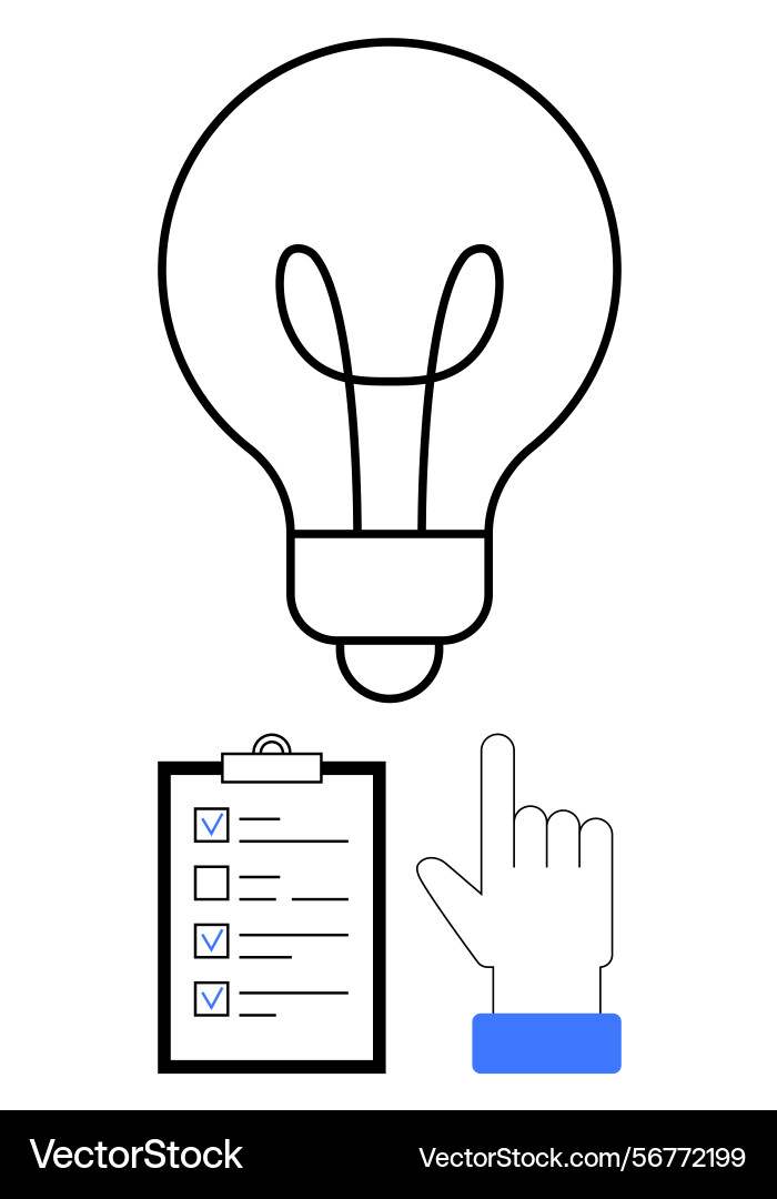 Lightbulb and checklist with pointing hand vector image