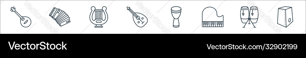 Music instruments line icons linear set quality Music instruments line icons linear set quality vector image