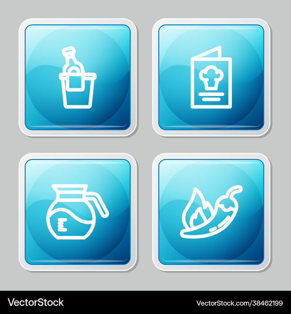 Set line champagne in an ice bucket cookbook vector image