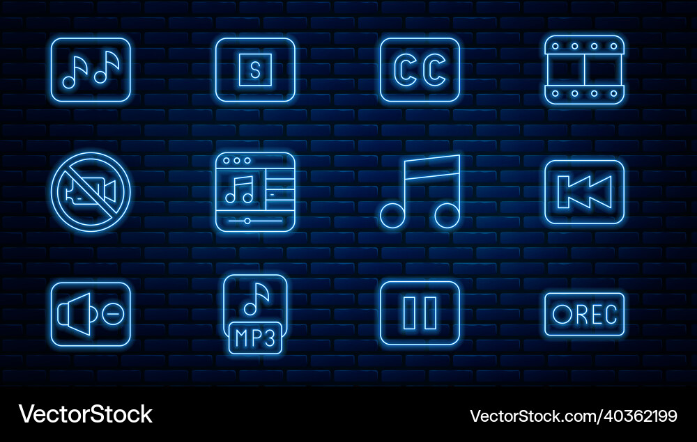 Set line record button rewind subtitles music Set line record button rewind subtitles music vector image