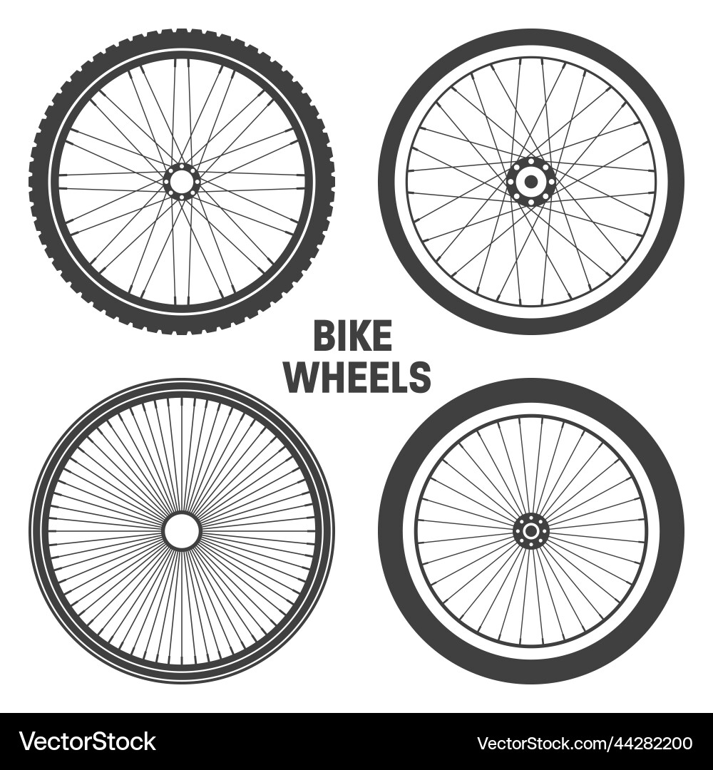 Black bicycle wheel symbols collection bike Black bicycle wheel symbols collection bike vector image