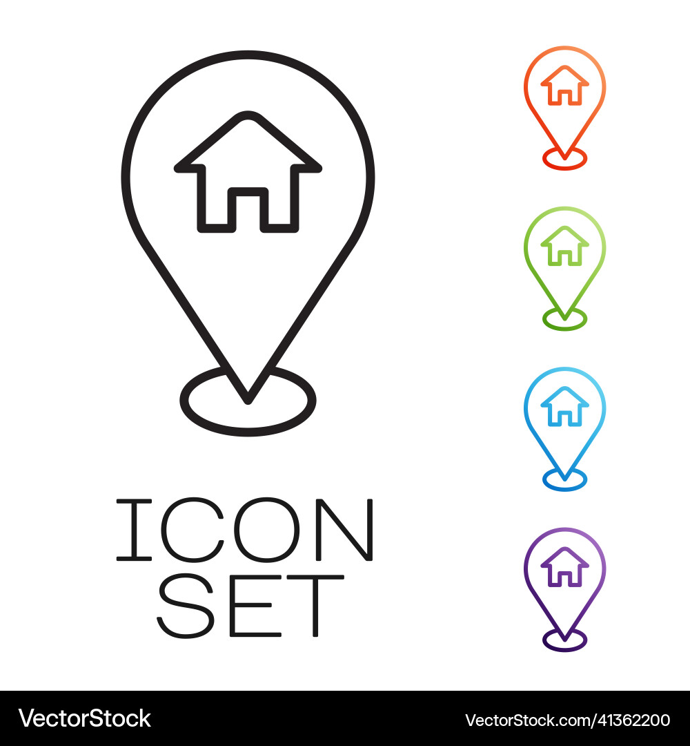 Black line map pointer with house icon isolated vector image