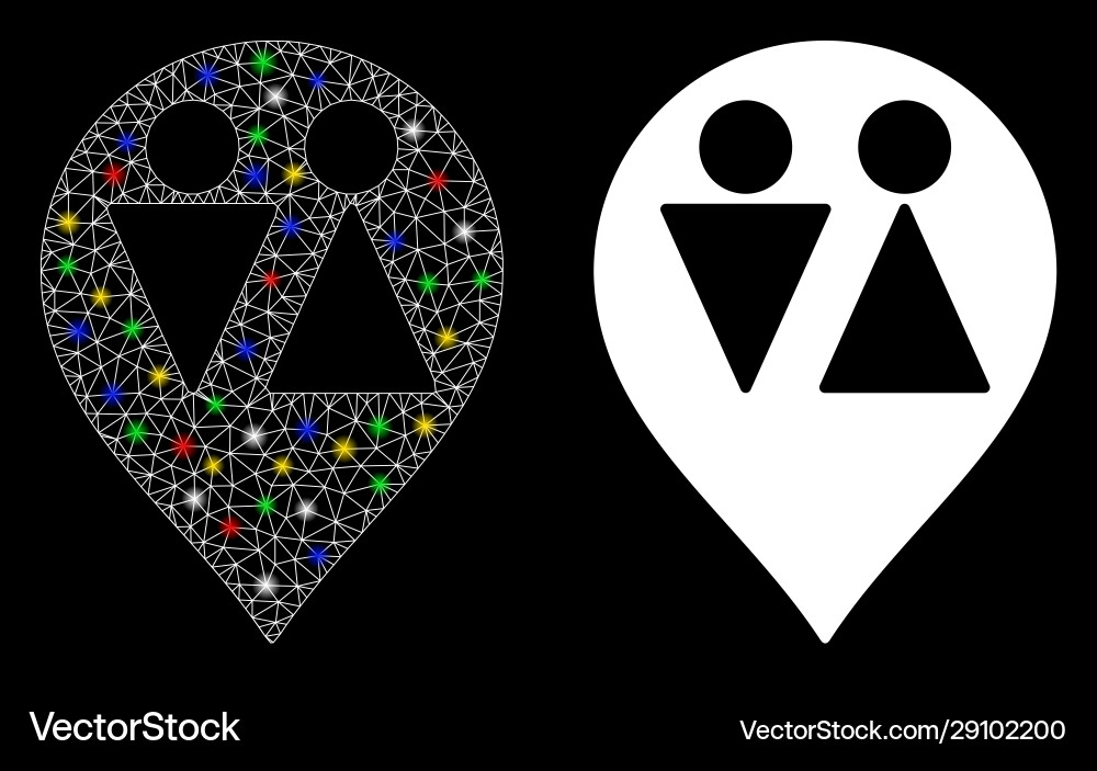 Bright mesh 2d wc map marker icon with flash spots Bright mesh 2d wc map marker icon with flash spots vector image