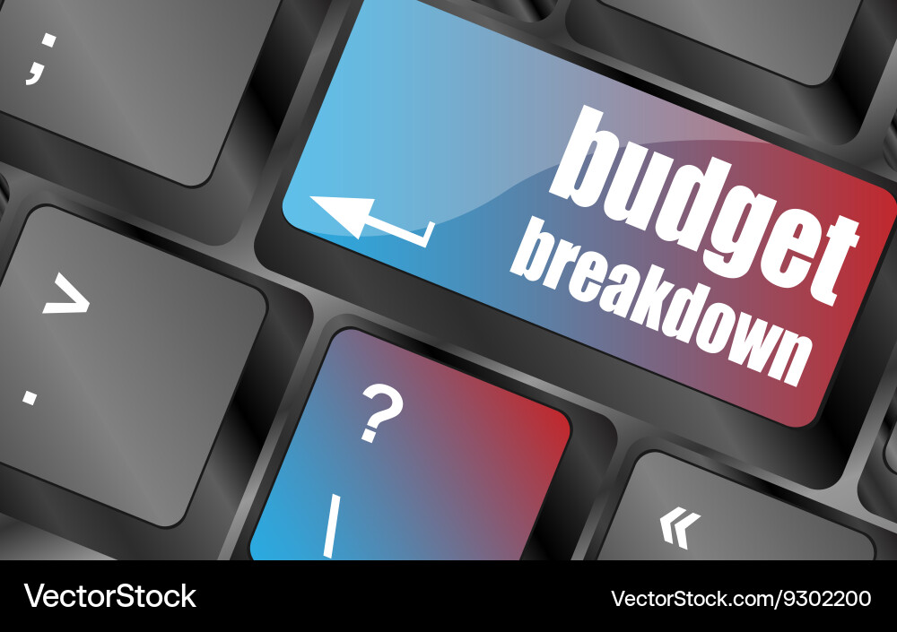 Budget breakdown words on computer pc keyboard Vector Image