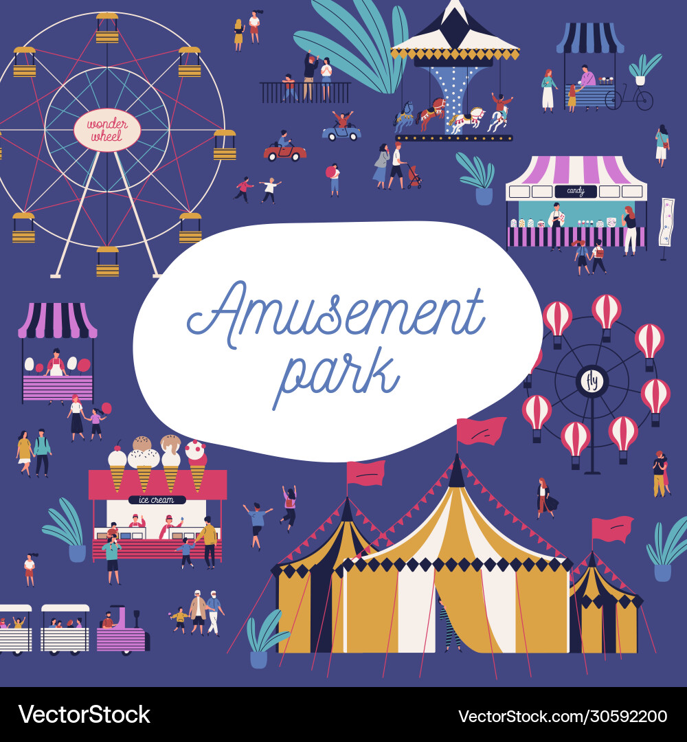 Cartoon tiny people spending time at amusement Cartoon tiny people spending time at amusement vector image