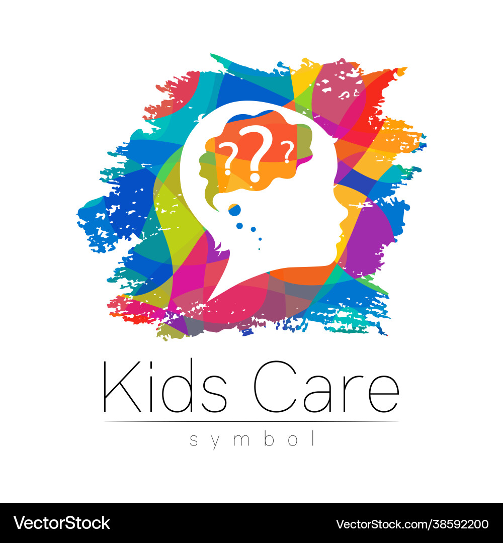 Child logotype with brain and question in rainbow Child logotype with brain and question in rainbow vector image