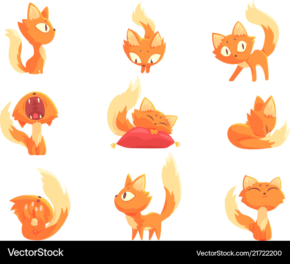 Cute cartoon red kitten character in different vector image