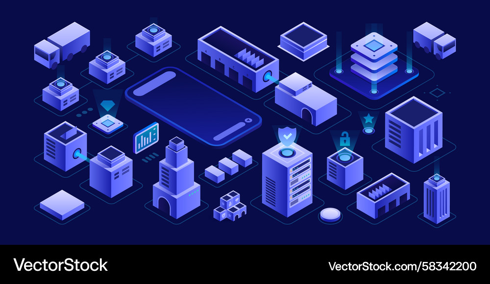Digital of a blockchain server original isometric Vector Image
